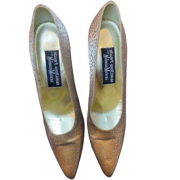 Vintage Stuart Weitzman for Neiman Marcus‎ Champagne Gold & Silver Glitter Pumps - Picture 8 of 14
